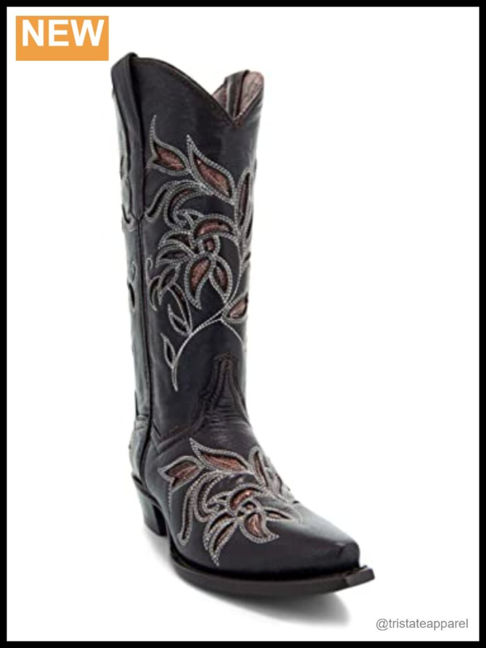Women's Mid-Calf Snip Toe Cowgirl Boots with Floral Embroidery - Handcrafted
